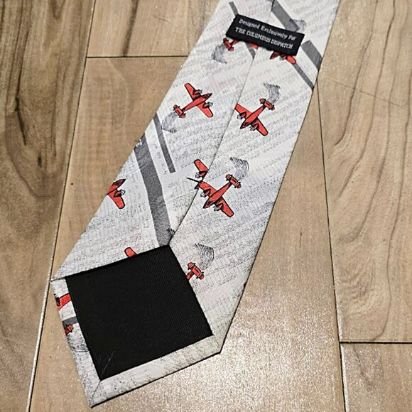 Nos Columbus Dispatch Silk Neck Tie Vintage 90s Red Airplane Stock Market Print - Picture 7 of 9